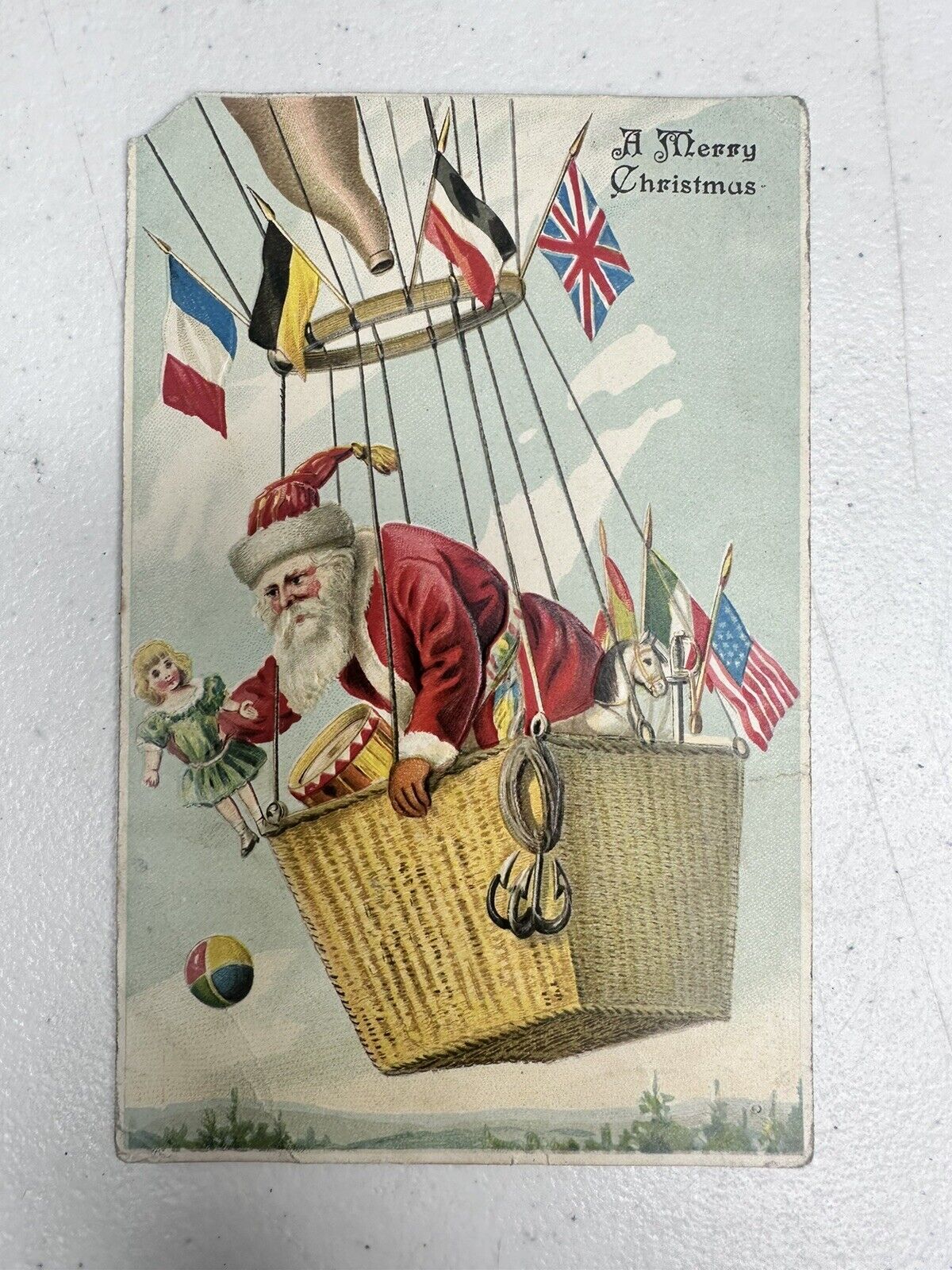 Antique Santa Claus Hot Air Balloon Postcard - Victorian Christmas Collectible