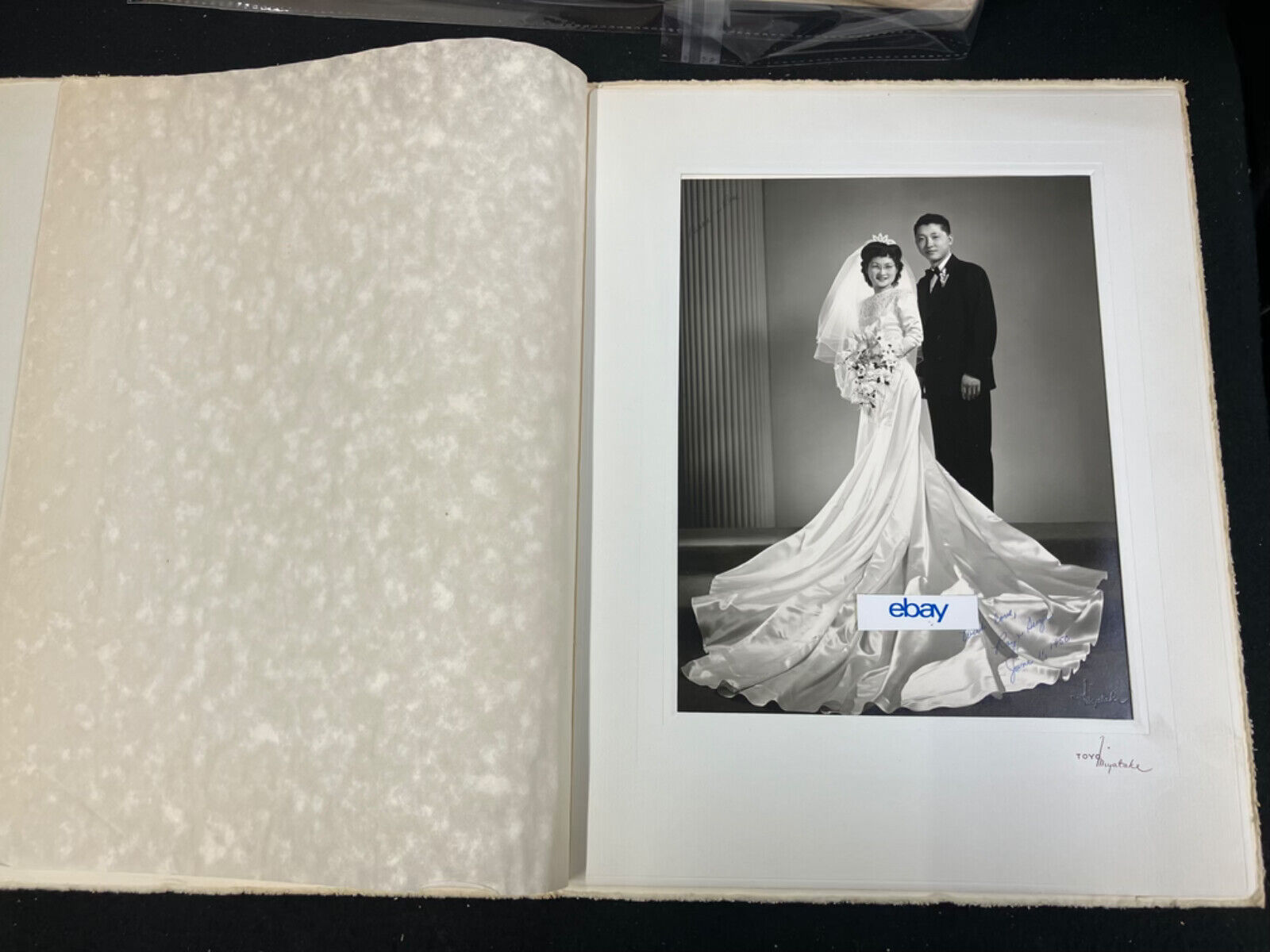 1950 JAPANESE WEDDING COUPLE 8X10 B&W PORTRAIT PHOTO IN CARDBOARD FOLDOUT, L.A.