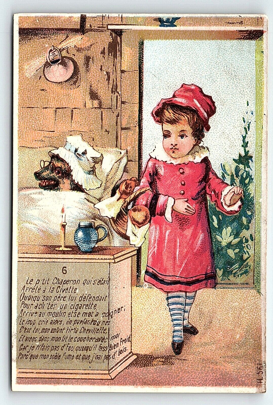 c1880 LITTLE RED RIDING HOOD BIG BAD WOLF FRENCH VICTORIAN TRADE CARD Z4118