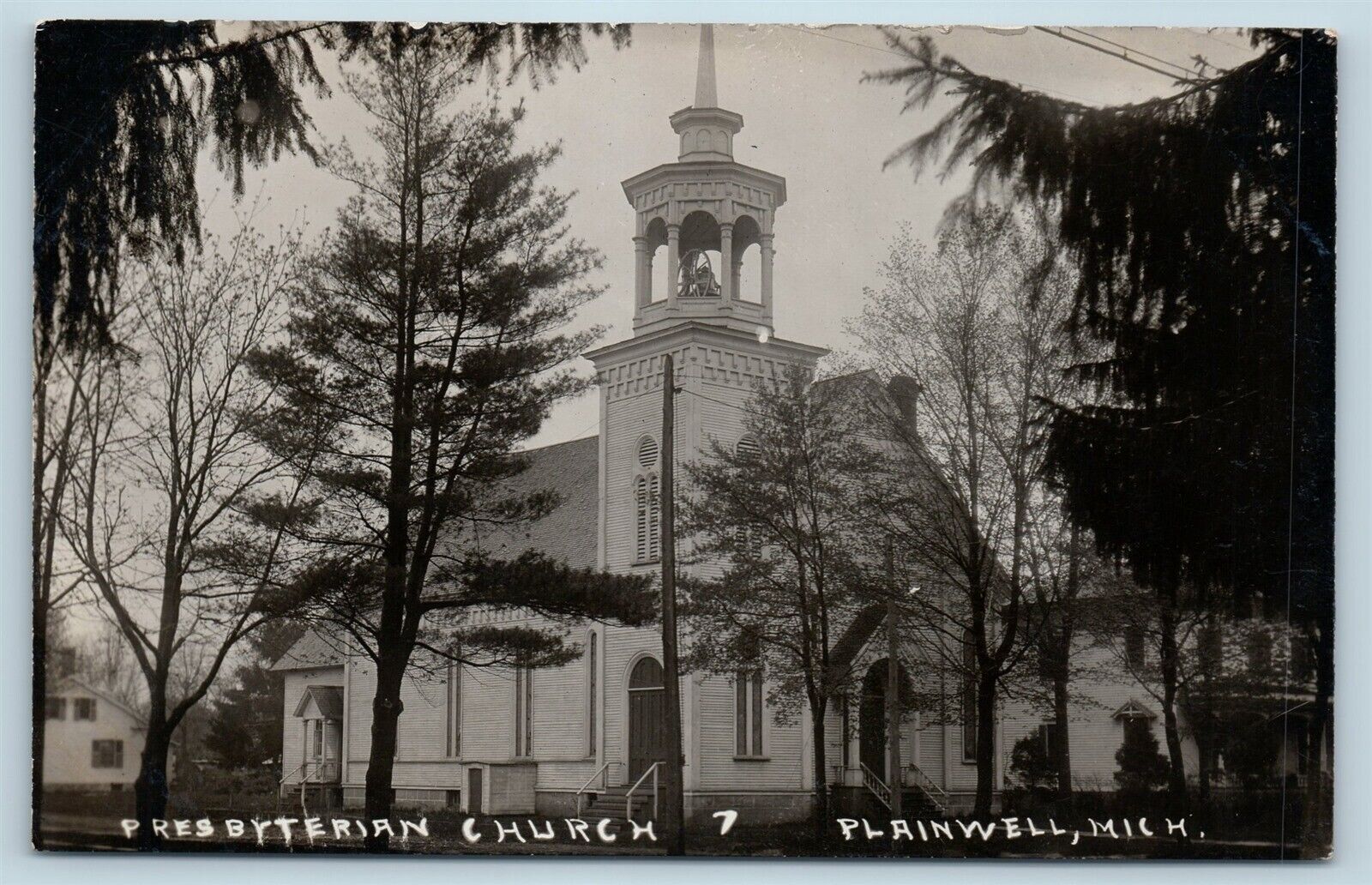 Postcard MI Plainwell Presbyterian Church RPPC Real Photo c1917 W3