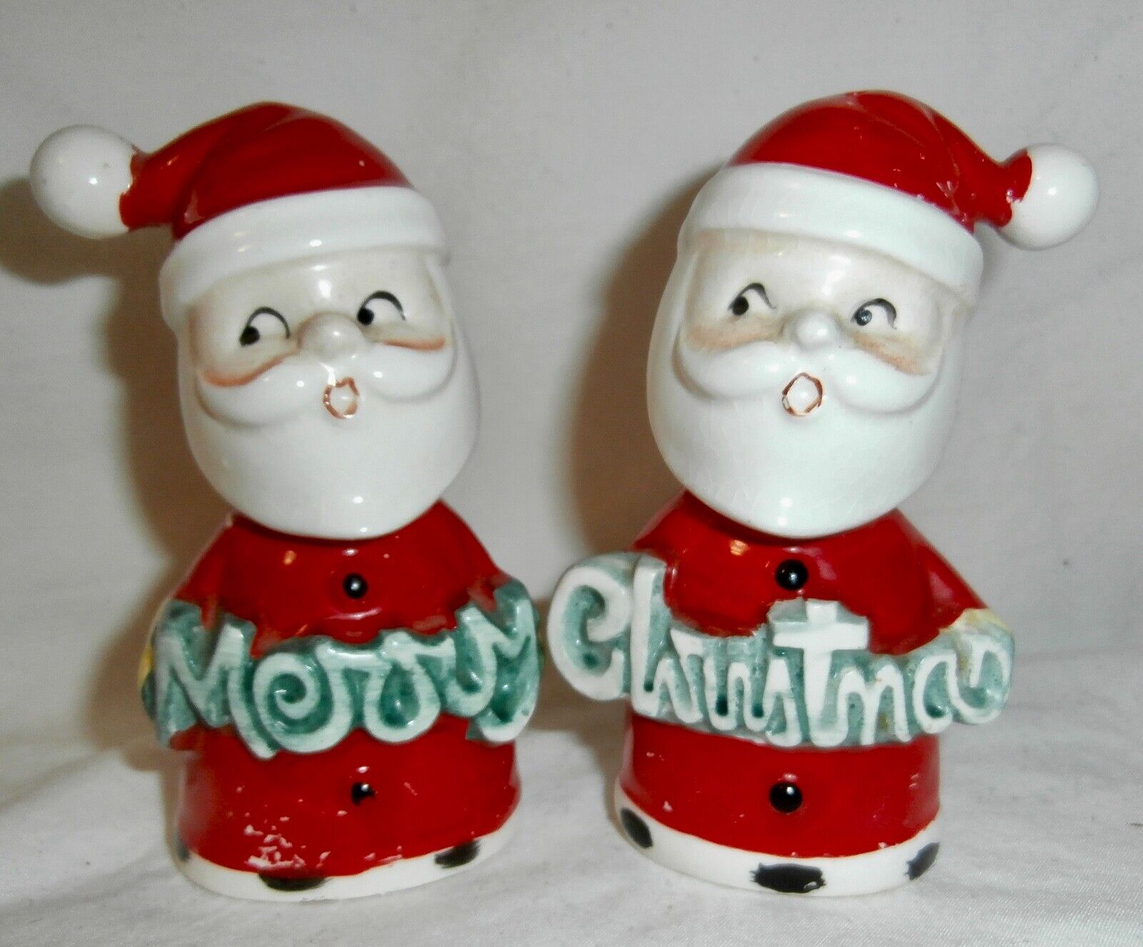 Pair of Vintage Merry Christmas Santa Salt & Pepper Shakers