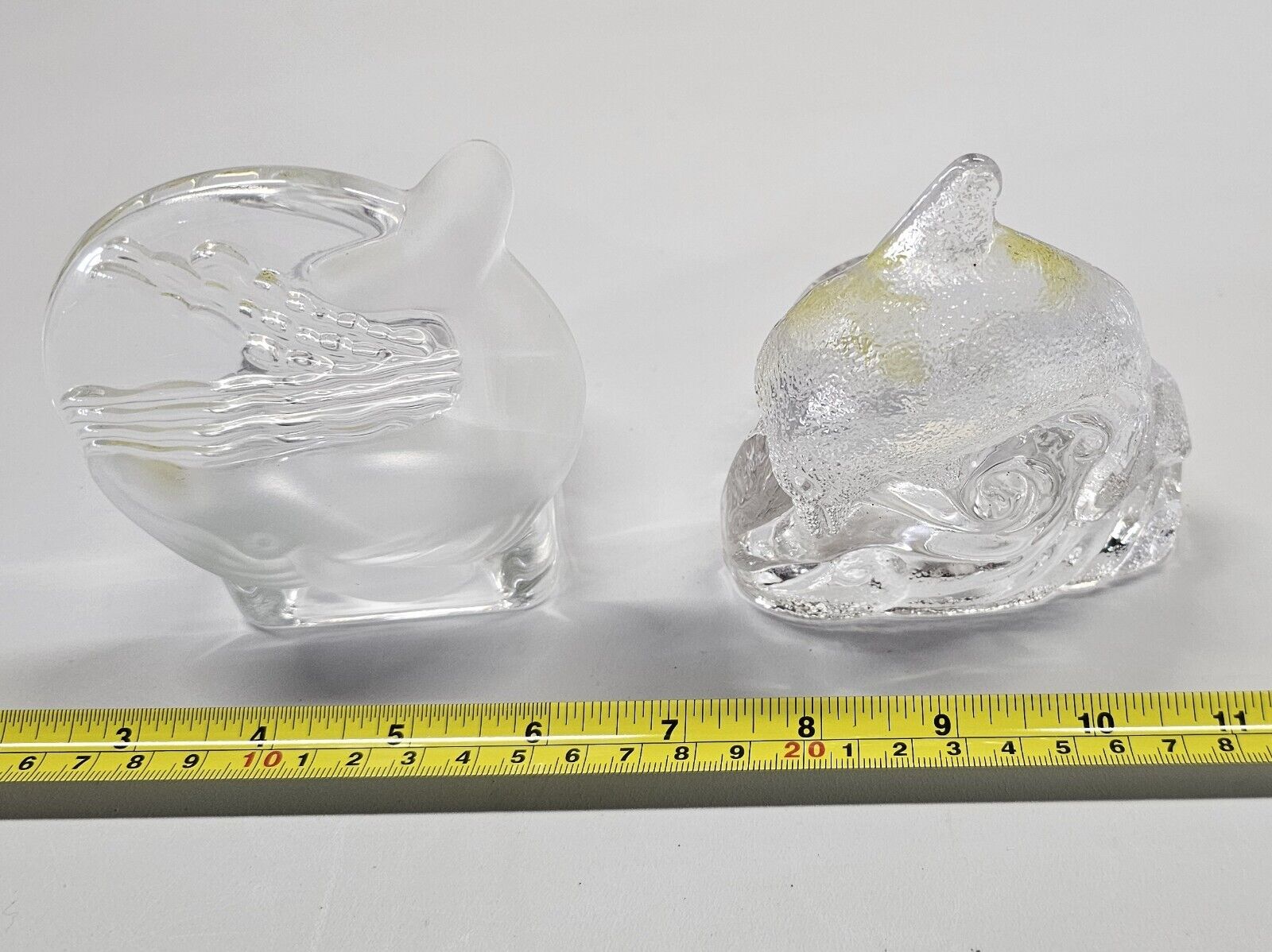 PartyLite 2 Dolphin & Whale Clear Frosted Glass Tealight Candle Holder Retired 