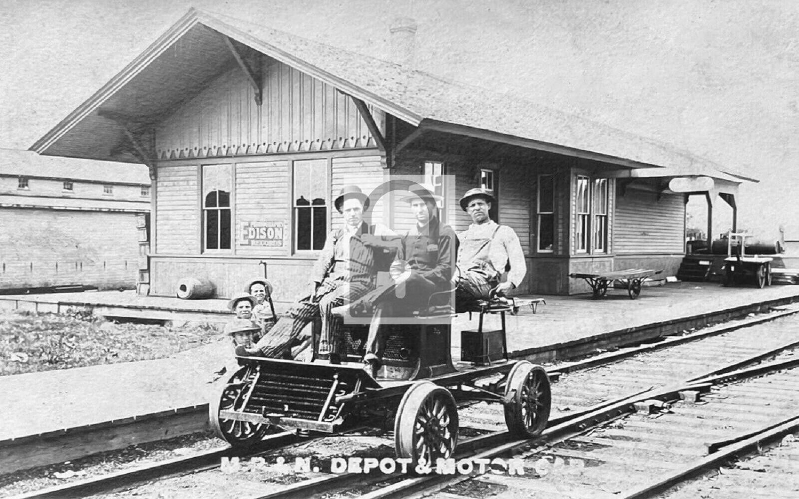 Railroad Train Station Depot Motor Car Highland Wisconsin WI - 8x10 Reprint