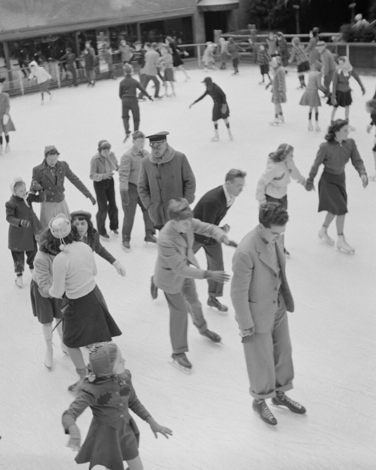 8x10 B&W Art Print 1941 Ice Skating At Rockefeller Center, NYC