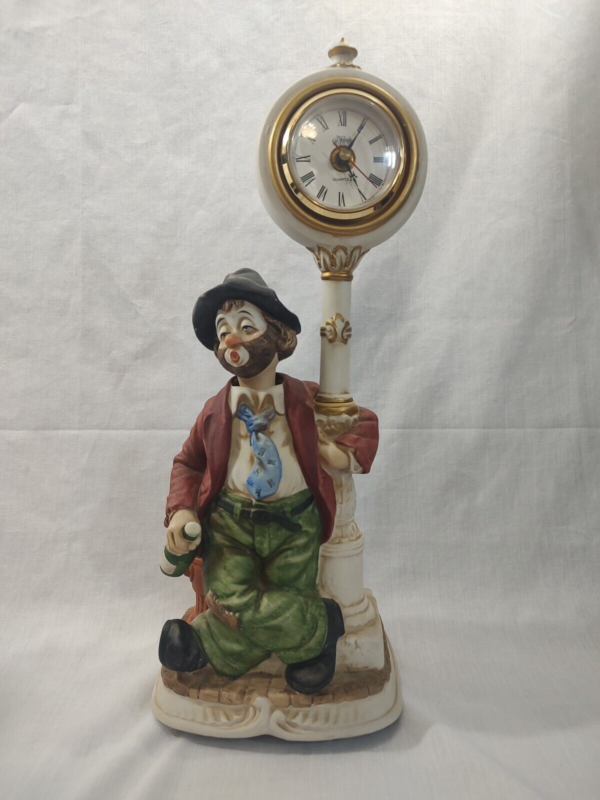 WORKING VIDEO Melody In Motion Clock Post Willie Whistling Clown Clock Porcelain