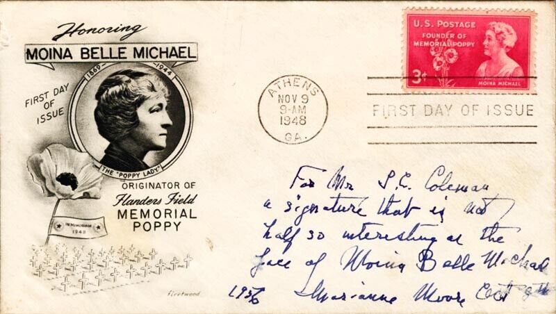 MARIANNE MOORE - AUTOGRAPH NOTE SIGNED 10/08/1956
