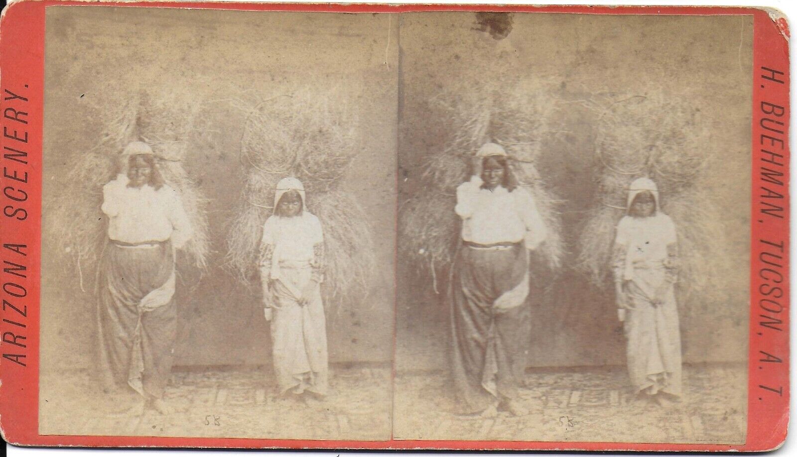 Henry Buehman Stereograph of Two Papago Indian Women with Hay 1870-80s