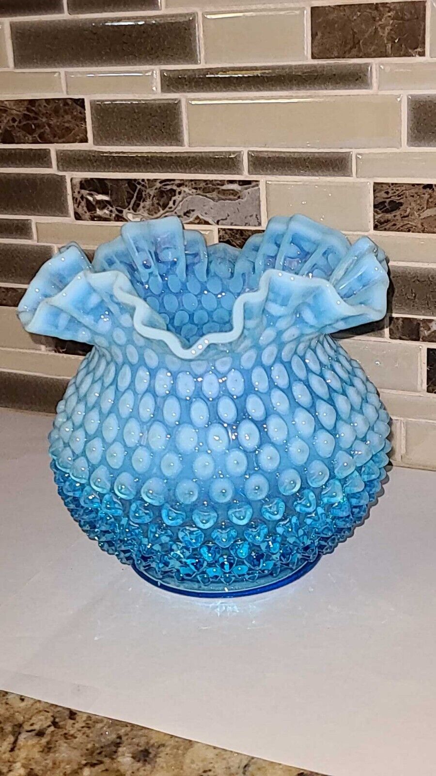 Vintage Fenton Hobnail Opalescent hombre ruffle top vase