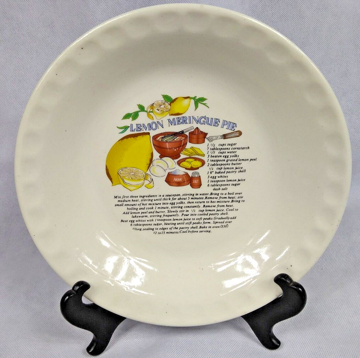 Vintage Stoneware Lemon Meringue Recipe Pie Plate