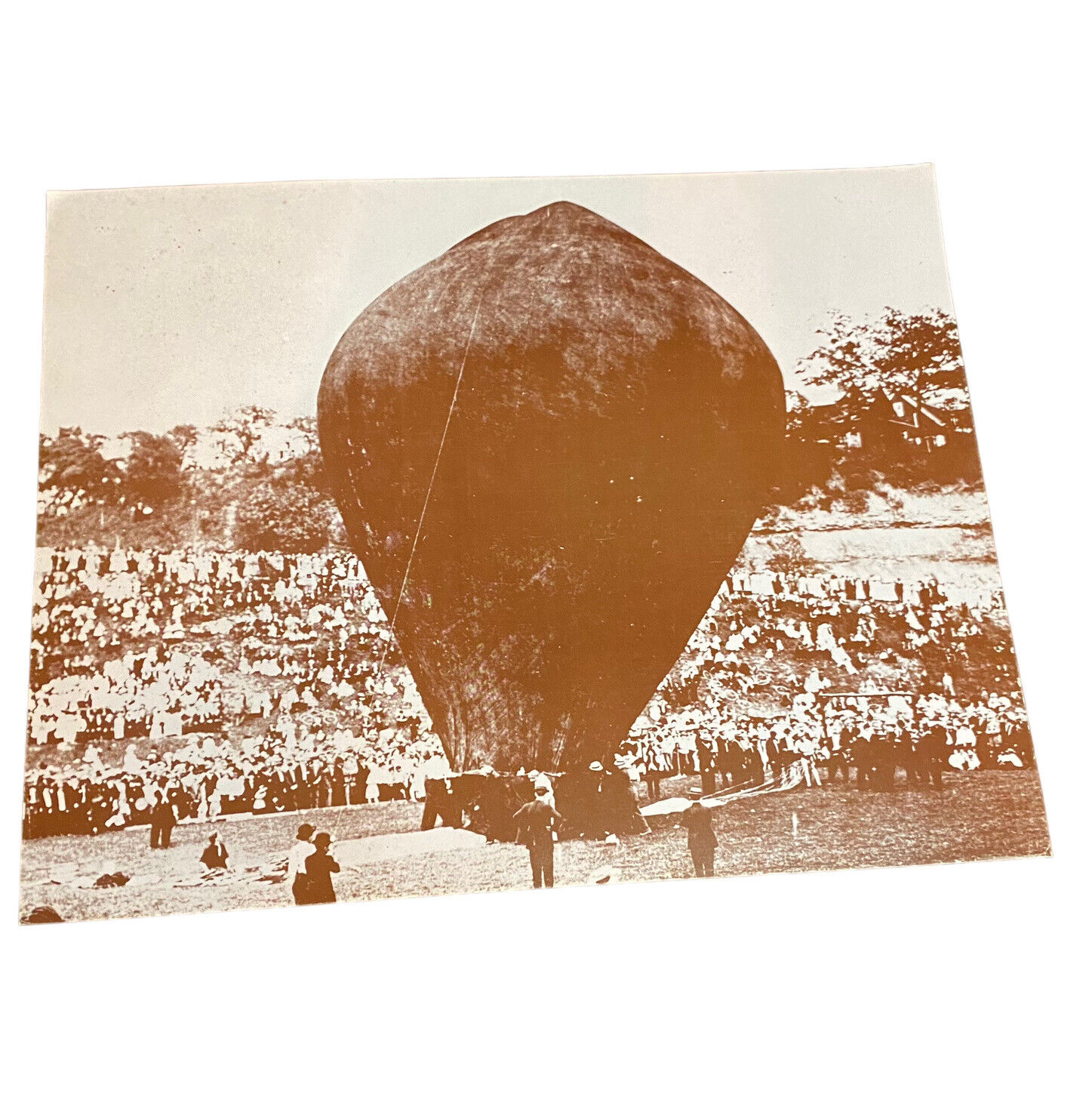 VTG Hot Air Balloon Sepia Tone Poster Photo Reprint Heavy Paper Festival Crowd