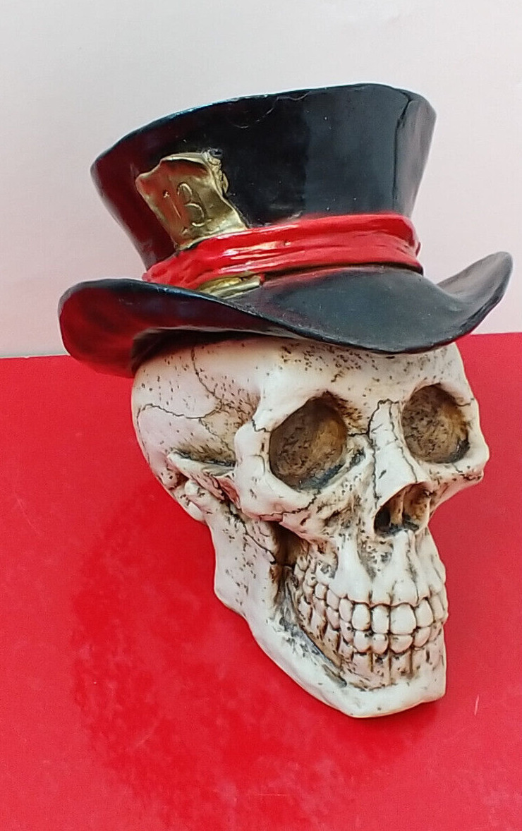 Skull Top Hat Lucky 13 Figurine Halloween VTG 1999
