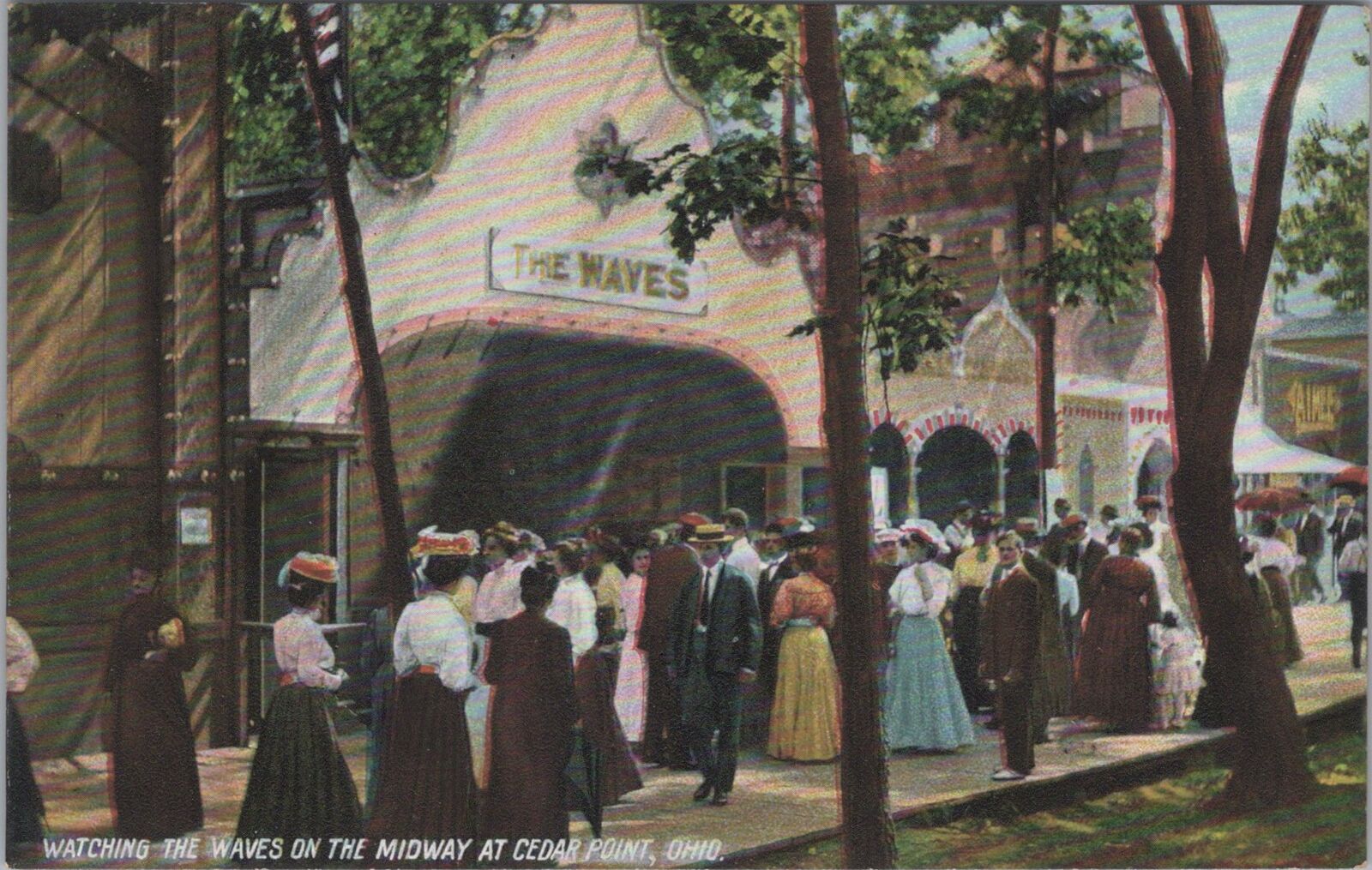 Watching the Waves at Midway at Cedar Point Ohio Unposted Postcard