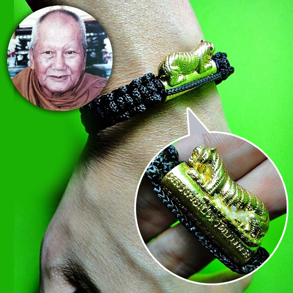 Bracelet Magic Lucky Protect Business Wealth Pern Takrut Tiger Thai Amulet #8001