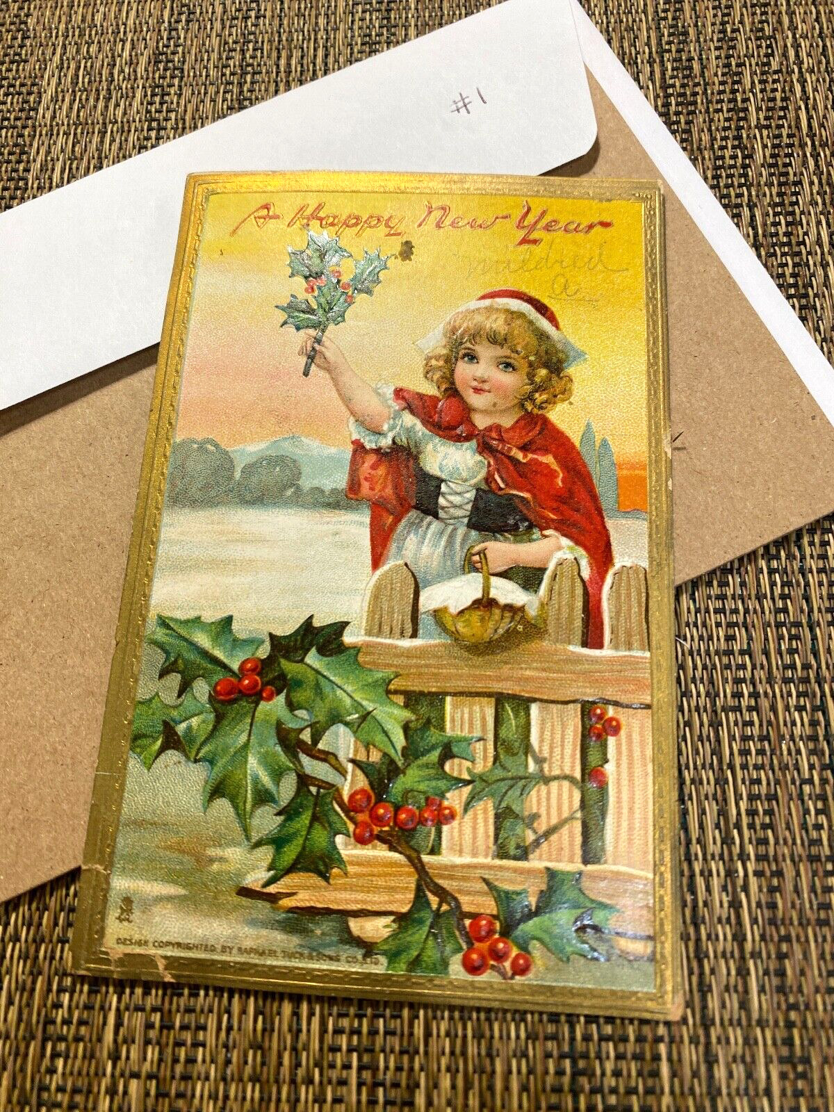 LOT #1 Vintage Tucks Postcard New Year Christmas Little Girl CUTE