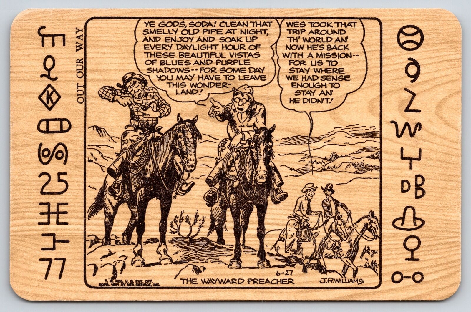 Western~Drawing of Cowboys & Man Wayward Preacher B&W~Vintage Postcard