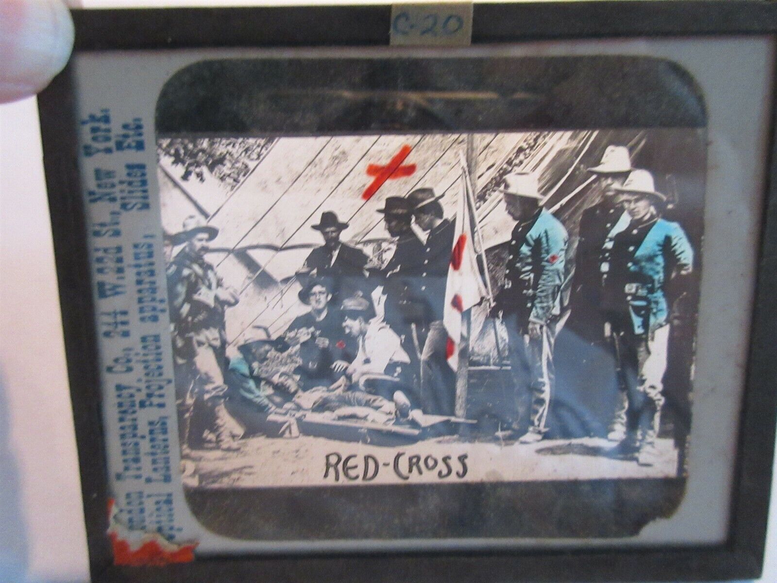 WWI ERA American RED CROSS Treating SOLDIER Men 1910\'s Magic Lantern Glass Slide