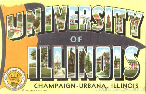 Urbana,IL University Of Illinois Champaign County Large Letter Linen Postcard