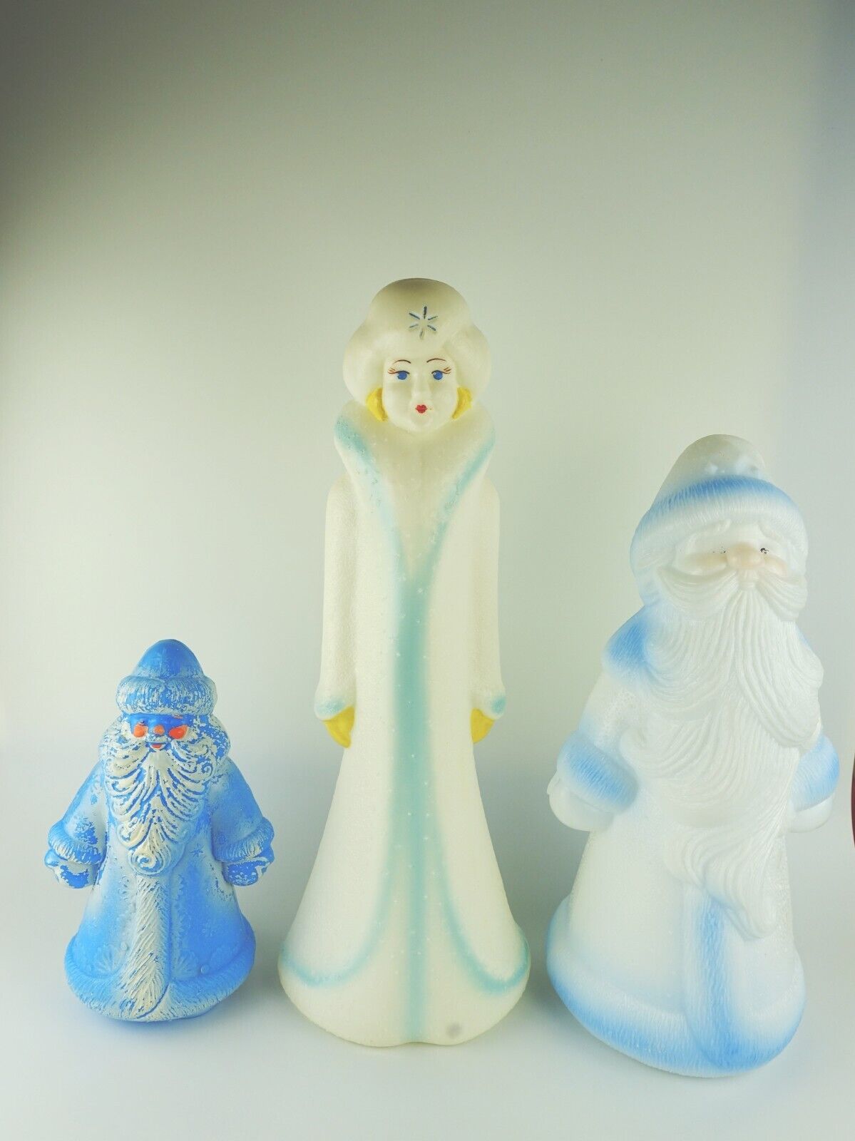 Vintage Set of 3 figures. Snegurochka and two Ded Moroz. Plastic. USSR