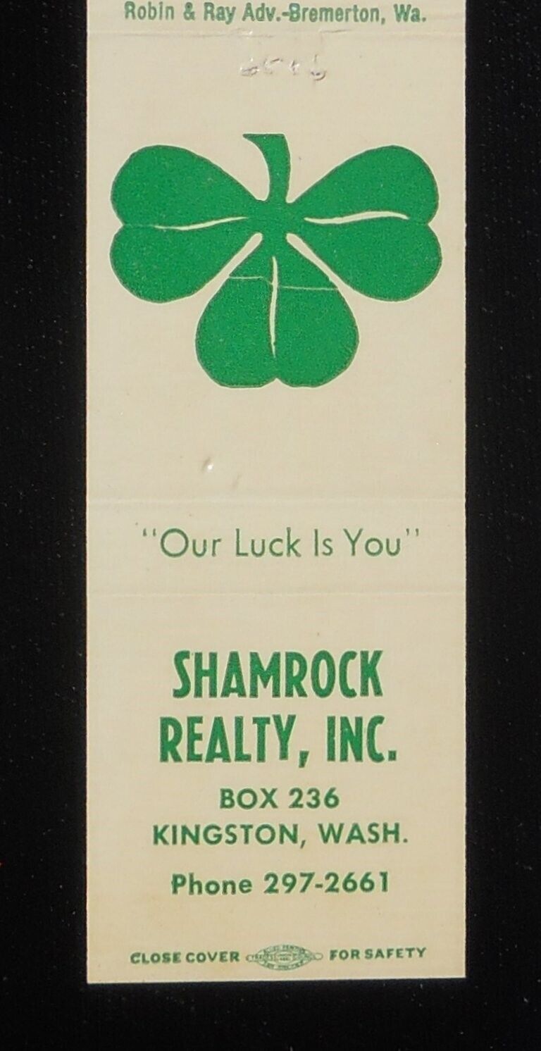 1970s Shamrock Realty Our Luck is You Kingston WA Kitsap Co Matchbook Washington