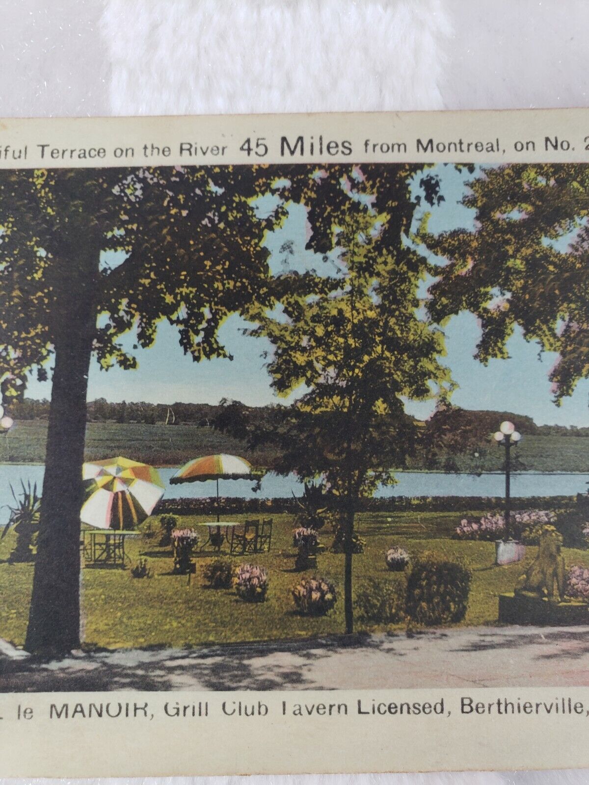 C 1946 Hotel le Manoir Grill Club Tavern Terrace Berthierville Quebec Postcard