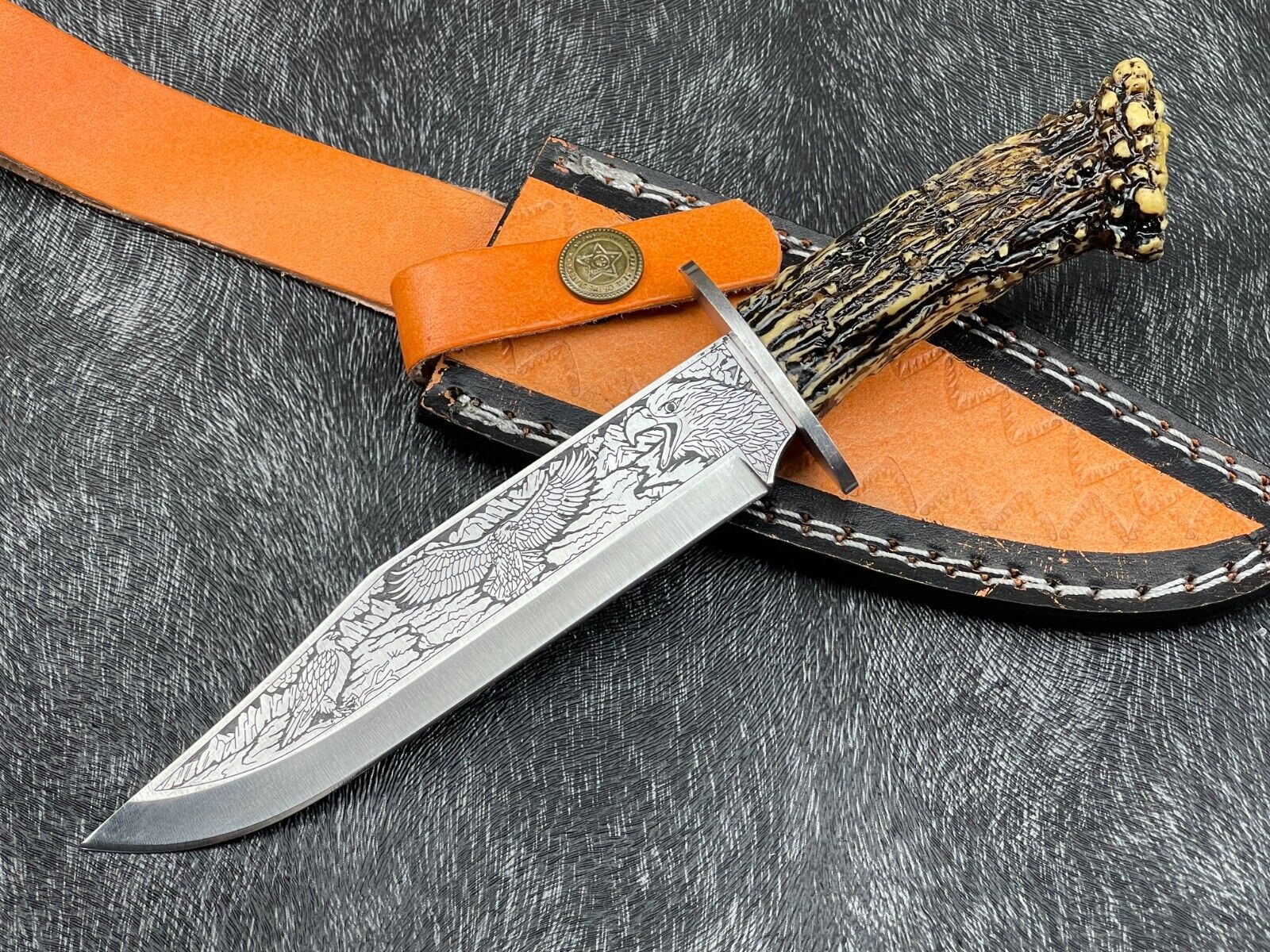 HAND Made D2Carbon Artificial STAG HORN  Knife 8\'\'Skinning KNIFE W/SheathBL-1809