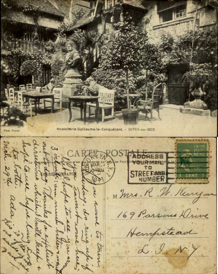 Dives-sur-Mer Hostellerie Guillaume-le-Conquerant 1941 ~ vintage postcard
