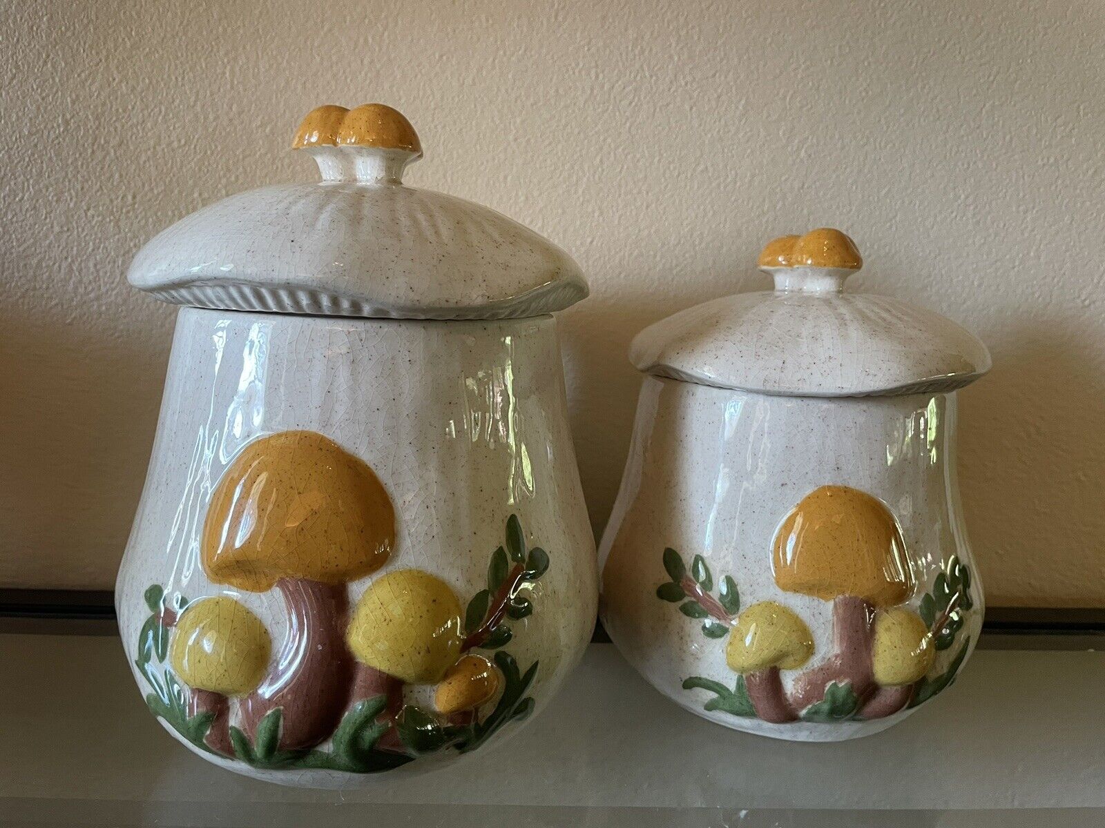 Arnels Mushroom Canister Set Of 2 Vintage Collectible Fall Colors