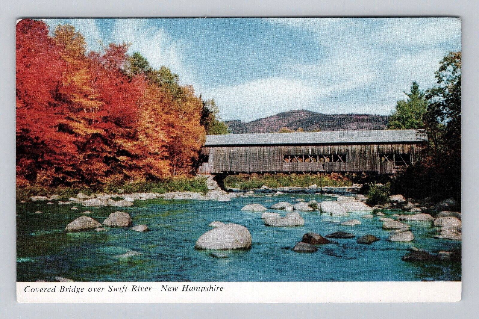 Postcard NH Covered Bridge Swift River Autumn View Passaconaway New Hampshire