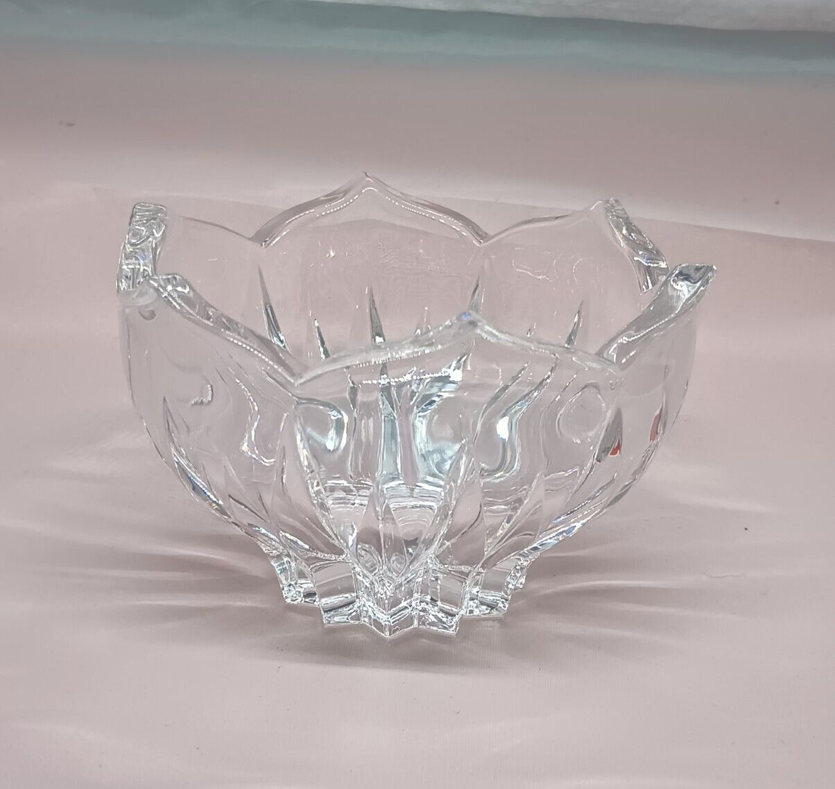 Small Tulip Shape Fluted Thick Lead Crystal Bowl or Candle Holder