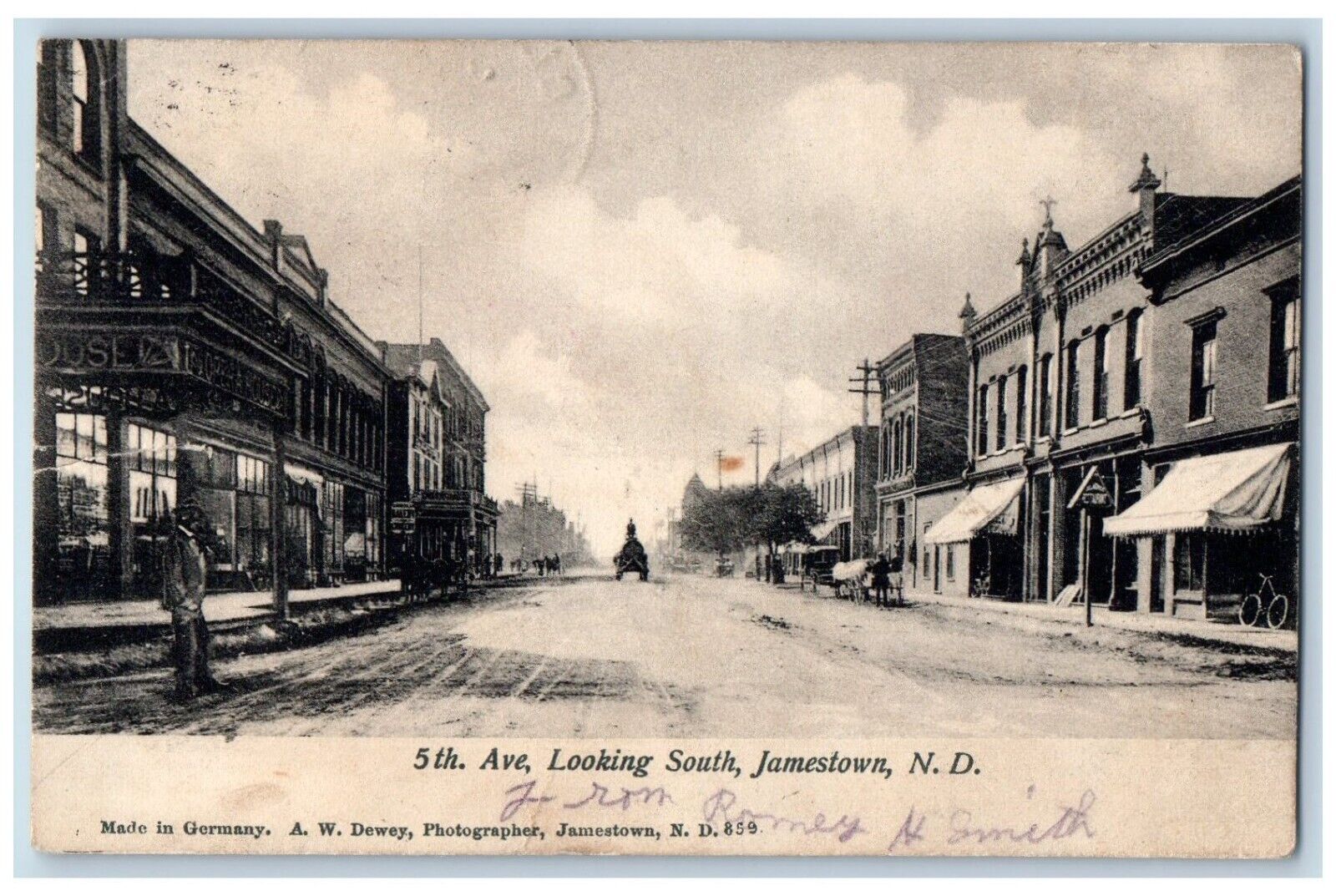 Jamestown North Dakota ND Postcard 5th Ave. Looking South c1908 Vintage Antique