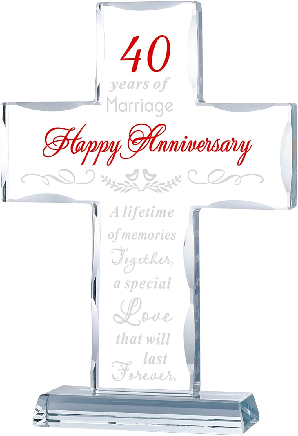 40Th Wedding Anniversary Cross Gifts for Parents, 40 Years of Marriage Glass Sta