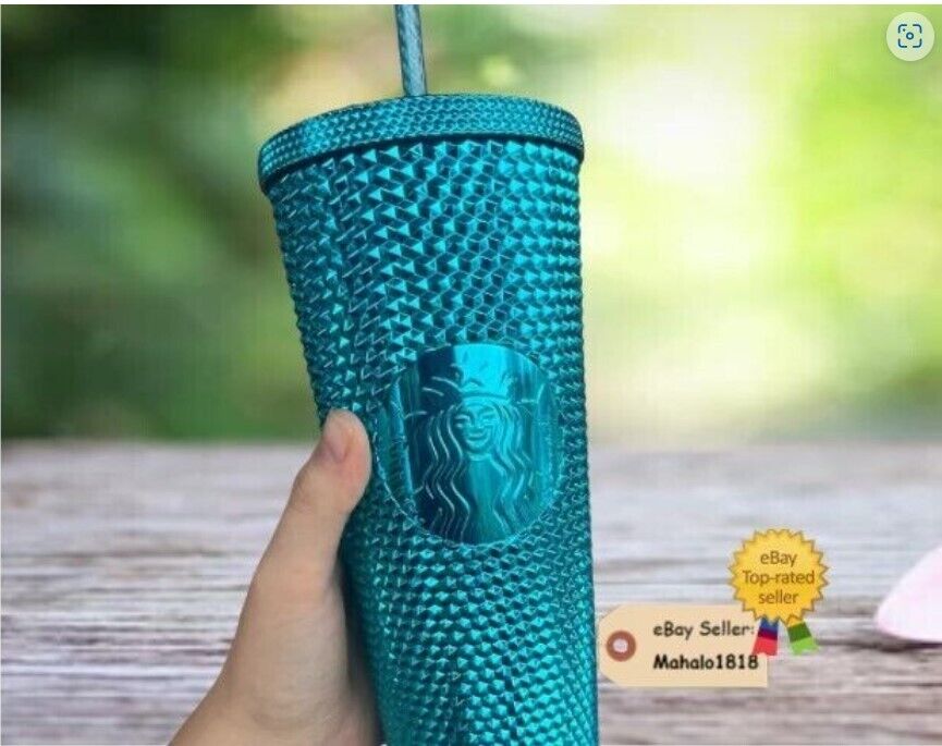 💖NEW Starbucks Summer 2023 Blue Chrome Teal Studded 24oz Venti Cold Cup Tumbler