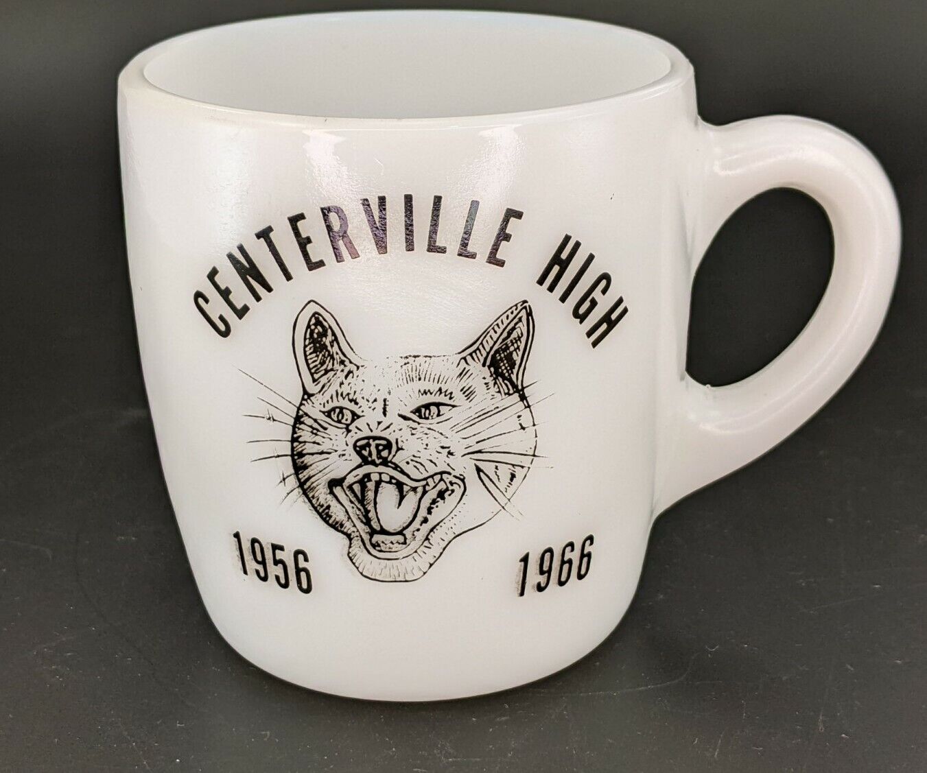 Centerville High School Wildcats Cat Vintage Milk Glass 1956 1966 Mug Cup