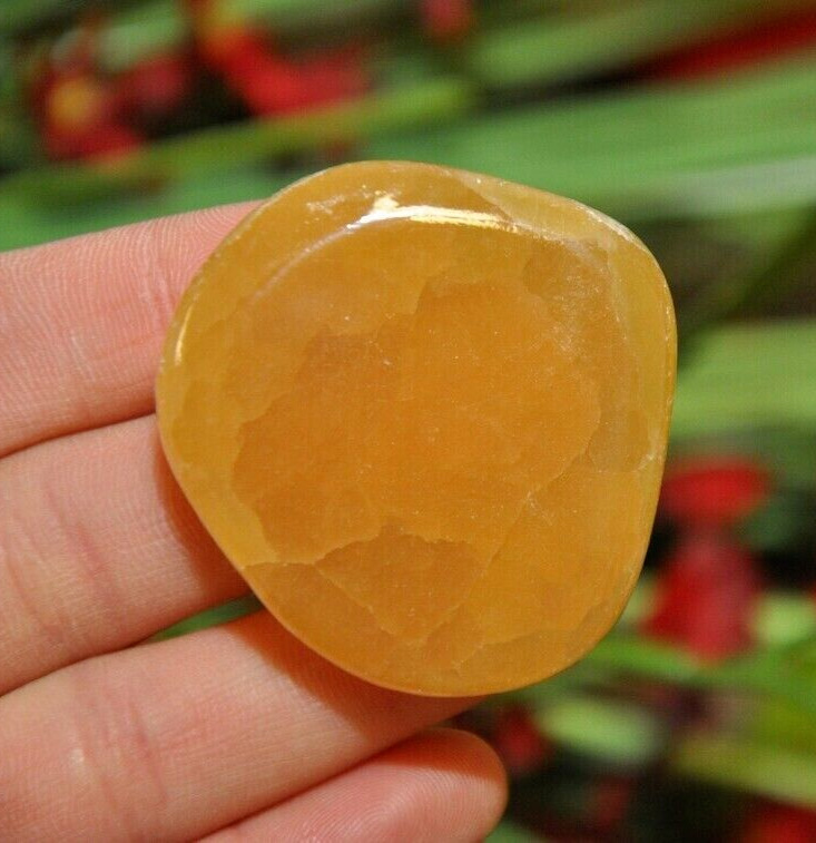 Honey Citrine Calcite Smooth Palm Stone, Reiki Pocket Healing Gemstone, 2 inch