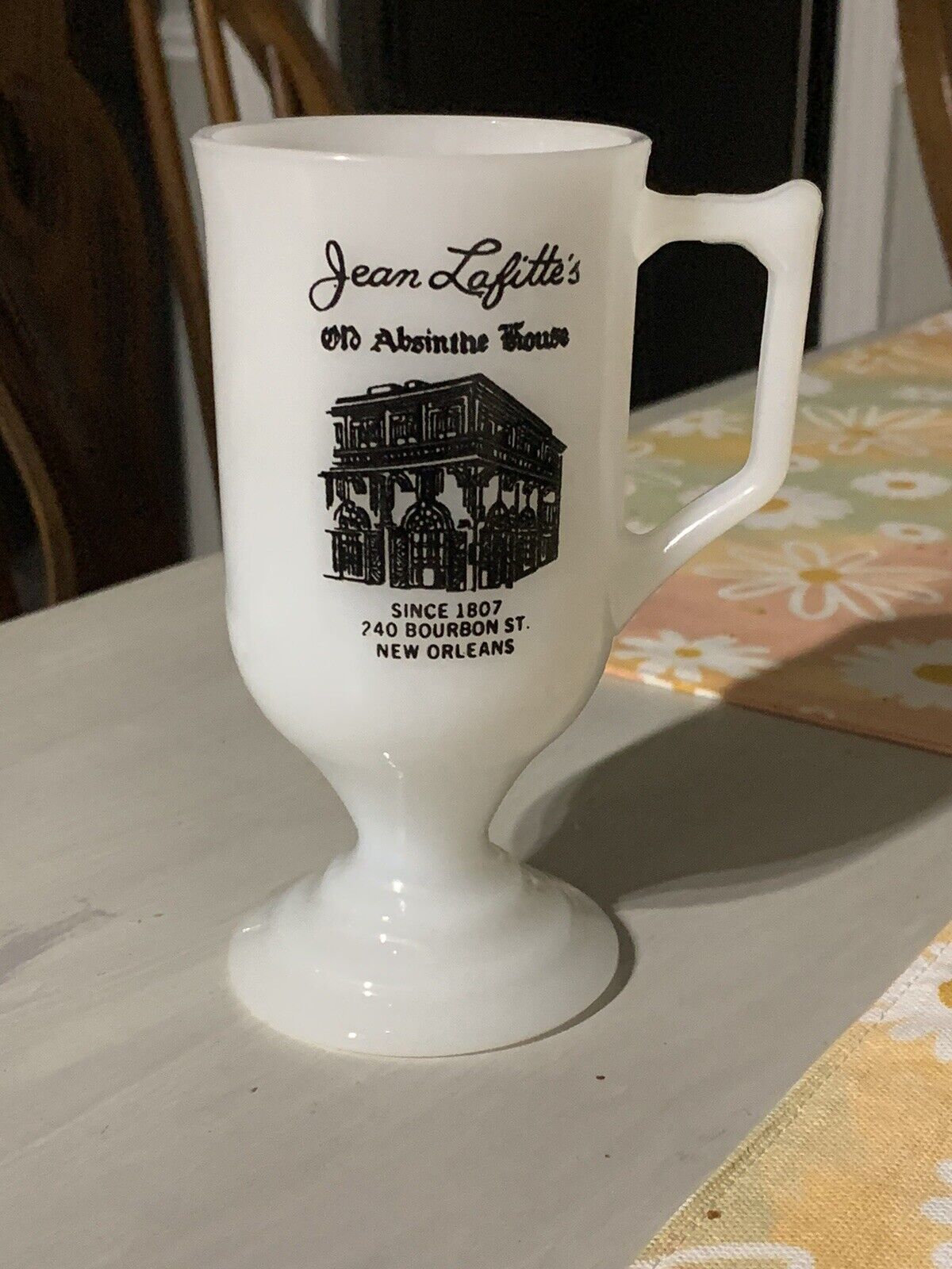 Vintage Jean Lafitte\'s Old Absinthe House Milk Glass Pedestal Footed Mug