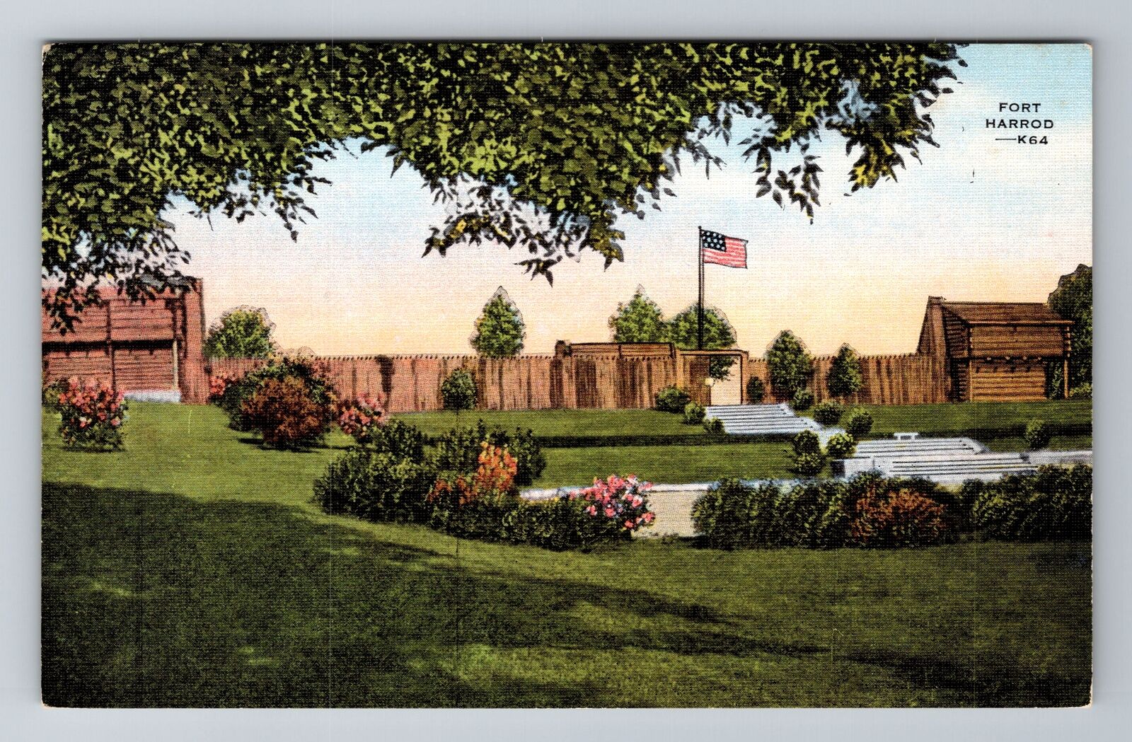 Harrodsburg KY-Kentucky, Fort Harrod, Pioneer Memorial Park, Vintage Postcard