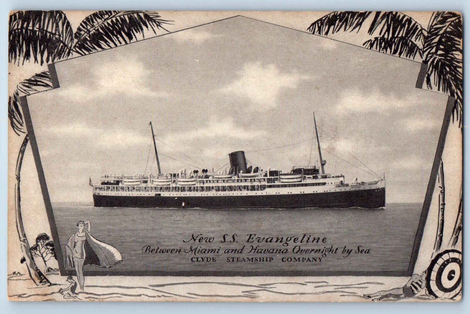 Havana Cuba Postcard New S.S. Evangeline Clyde Steamship Co. c1910 Antique