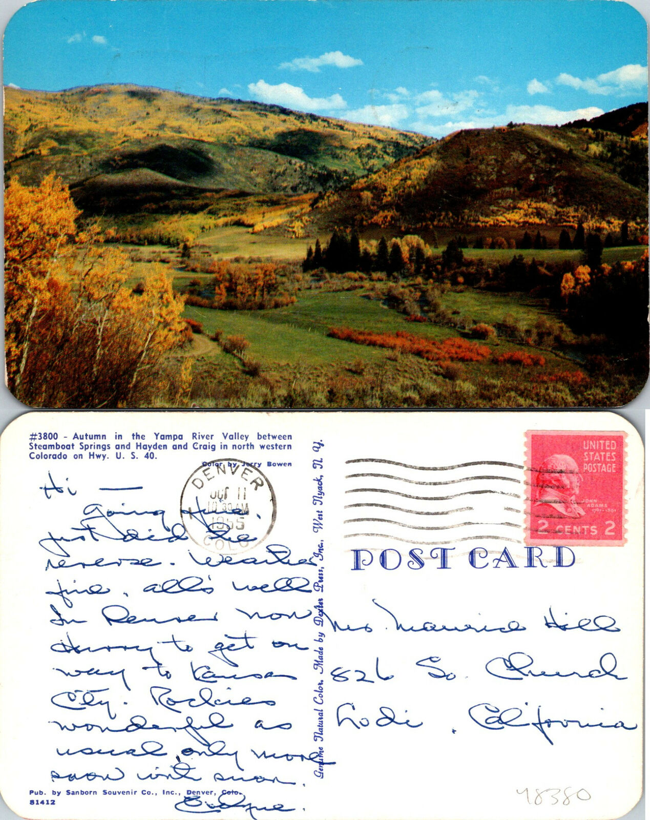 Autumn Yampa River Vsalley Hayden Craig CO Postcard Used 48380