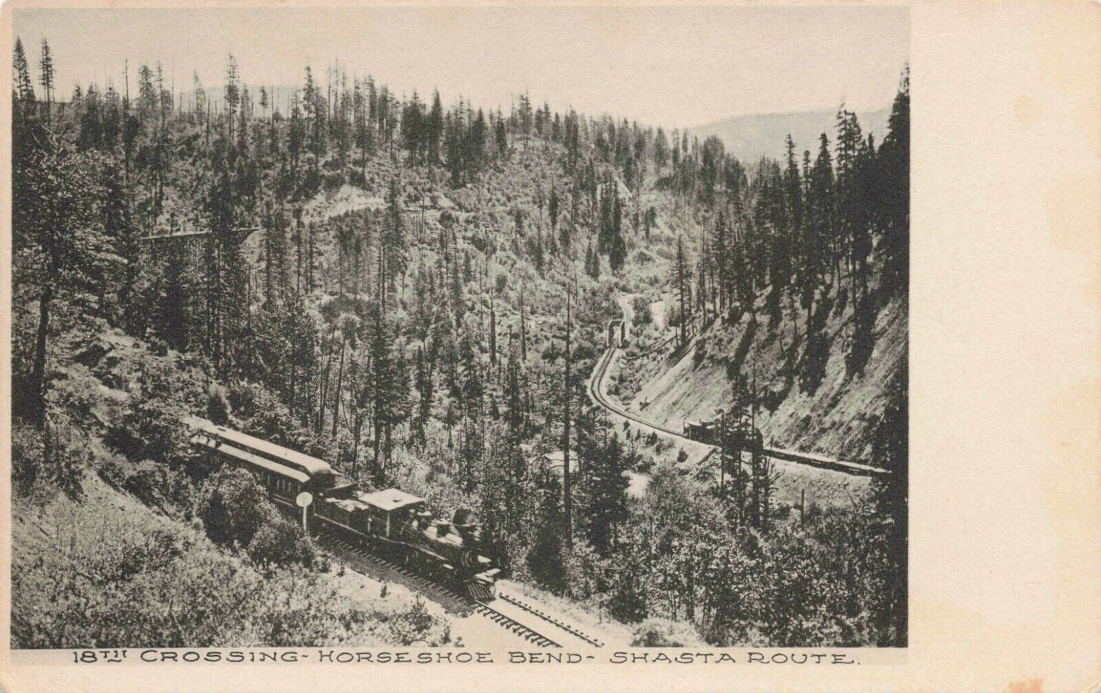 18th Crossing, Horseshoe Bend, Shasta Route, California  Train Vintage PC