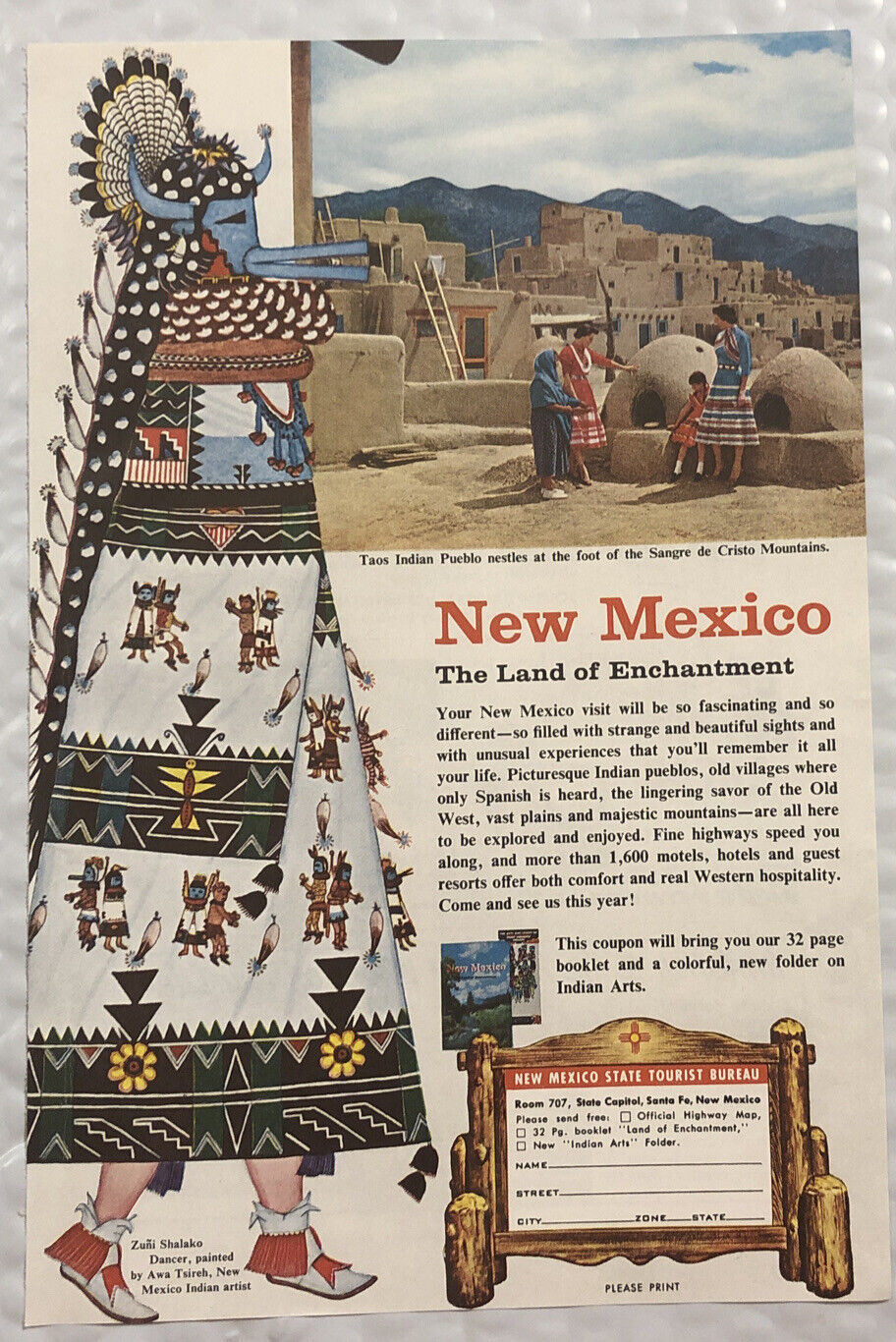 Vintage 1957 Original Print Ad Full Page - New Mexico Travel - Enchantment