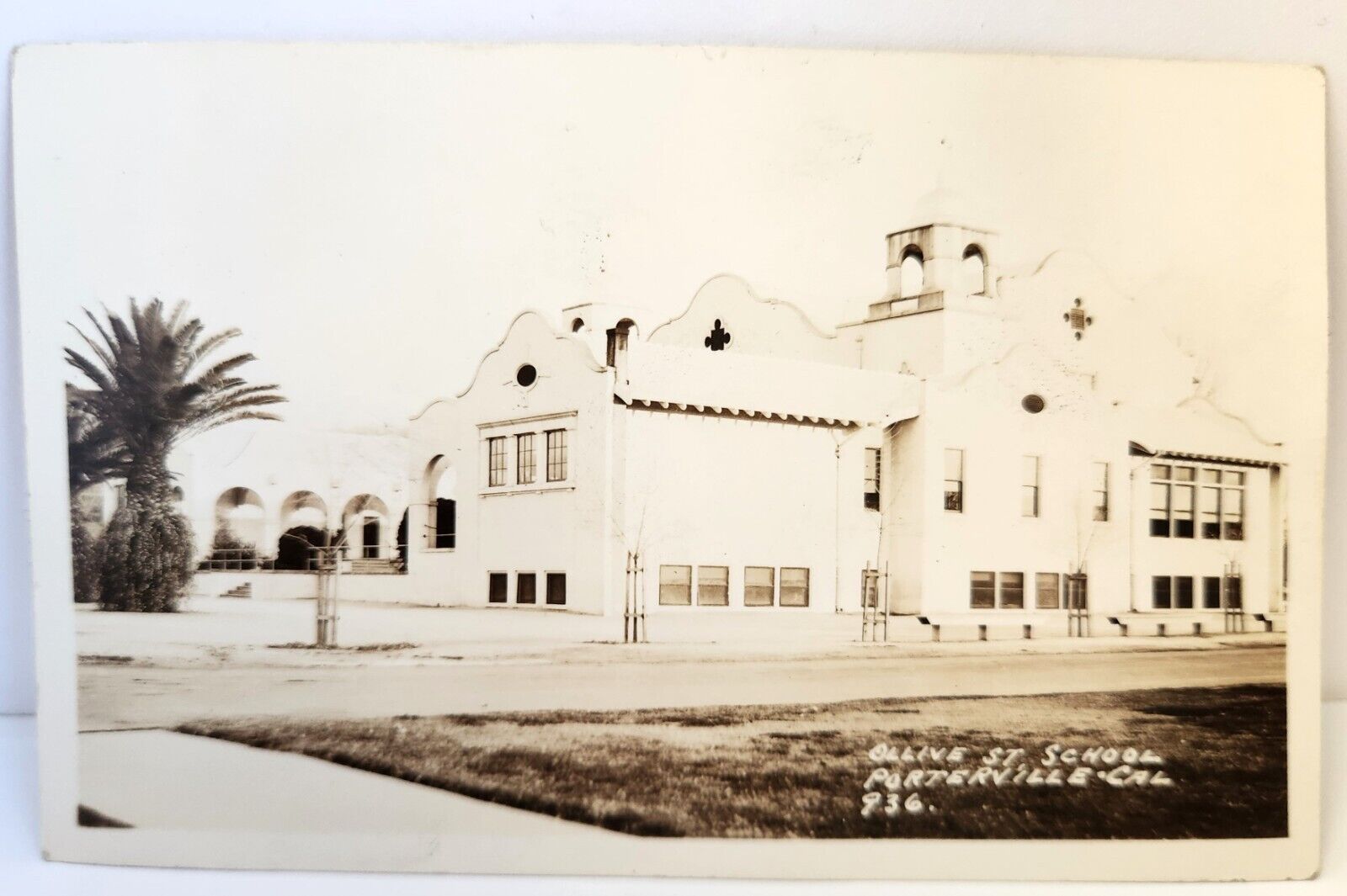 RPPC Porterville California Olive Street School Antique Postcard EKKP