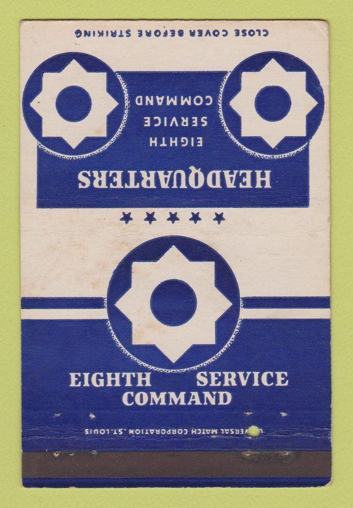 Matchbook Cover - Eight Service Command Military postcard 40 Strike
