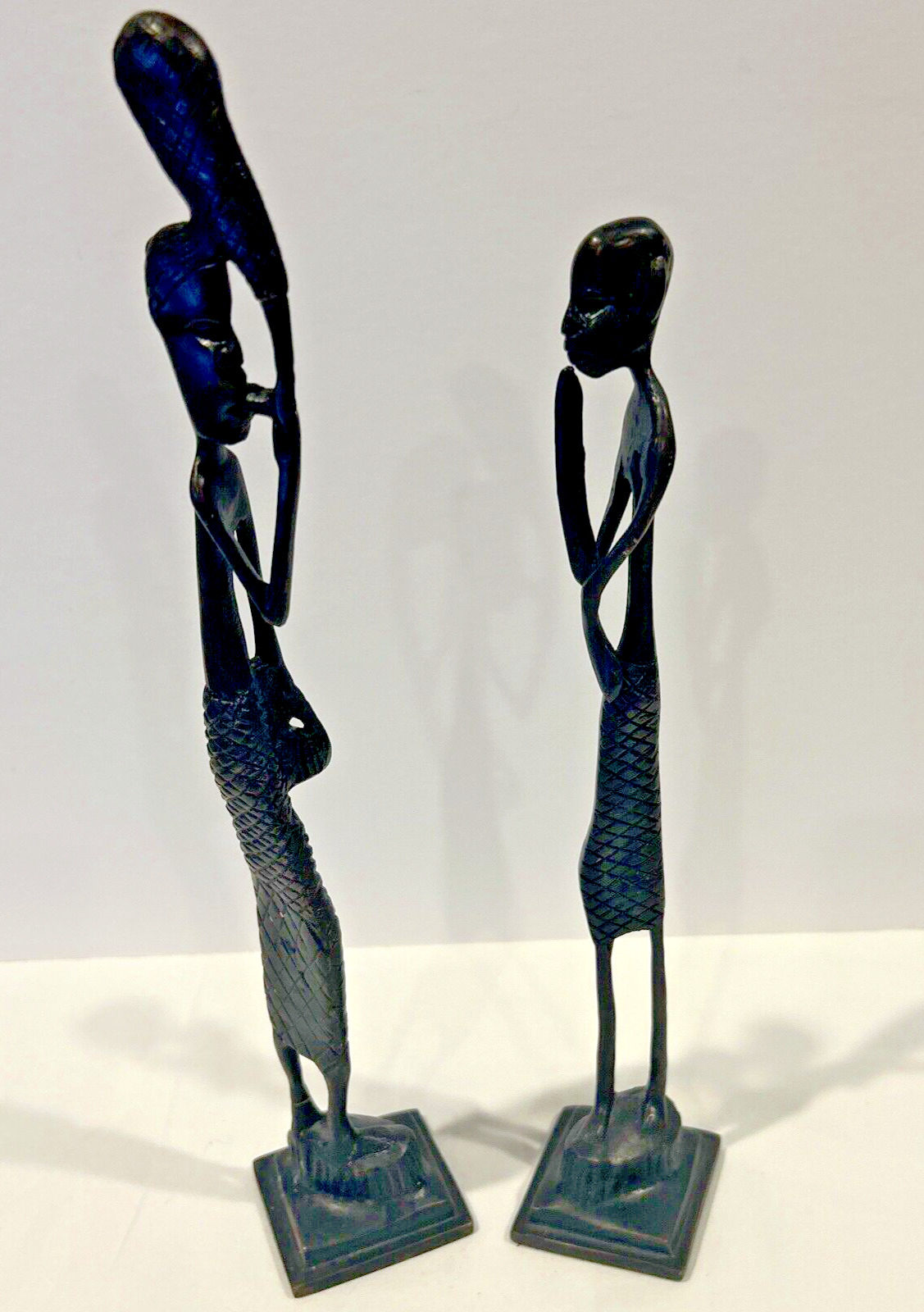 Cast Bronze African Tribal Art Sculptures/12 Inches Tall/ Set of (2) ~