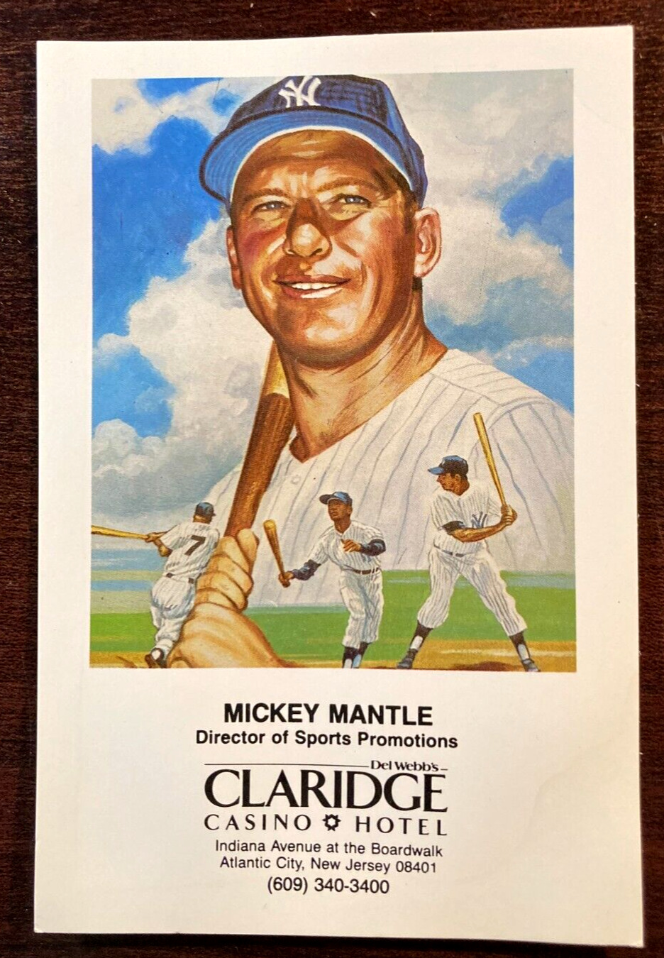 Mickey Mantle Vintage Claridge Casino Hotel Promotion Card (VG, waves in card)