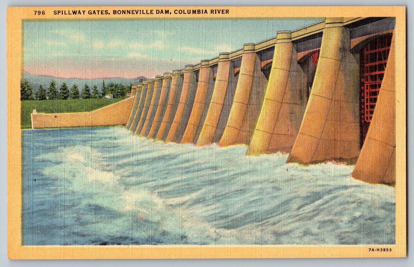 Kentucky KY - Spillway Gates, Bonneville Dam, Columbia River - Vintage Postcard