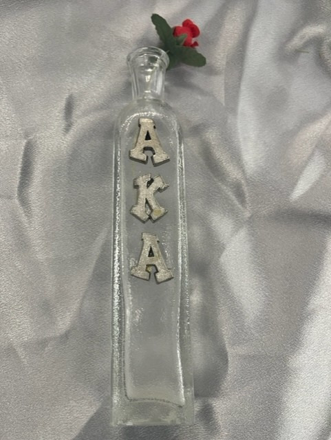Alpha Kappa Alpha Glass Bud Vase w/ Pewter Letters NOS, RETIRED
