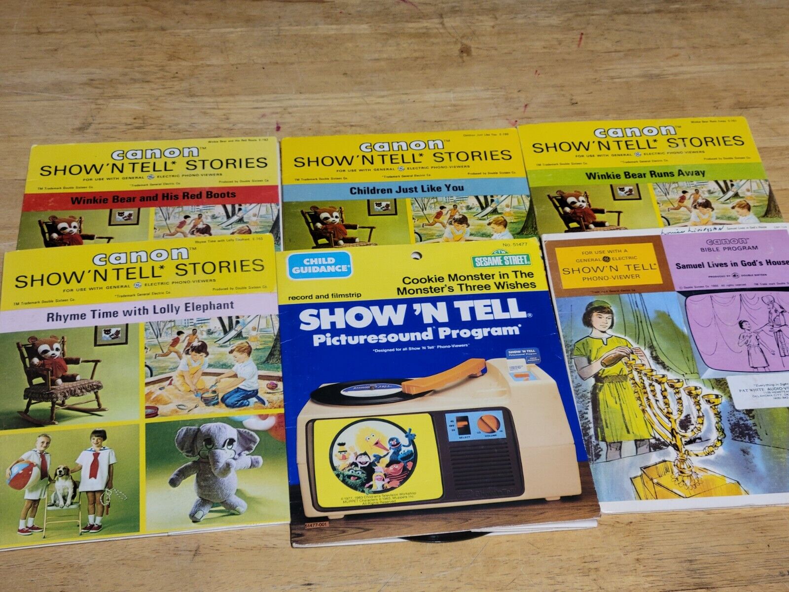 Vintage GE SHOW N TELL Phono Viewer CANON & Sesam Program Lot 6 Records & Slides