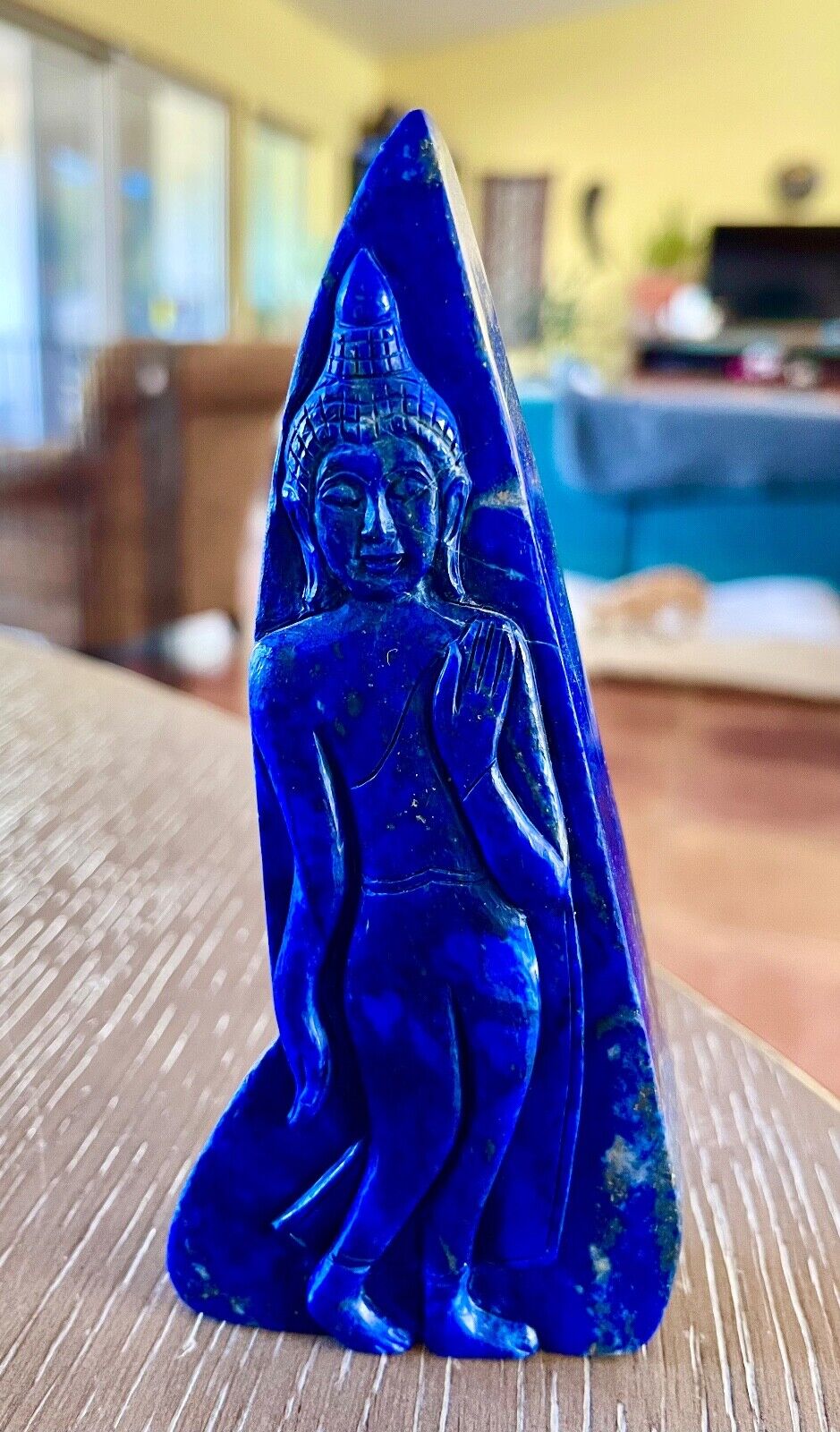 EXQUISITE HAND CARVED AAAAA ROYAL BLUE AFGHANI LAPIS STANDING BUDDHA 379gr WOW