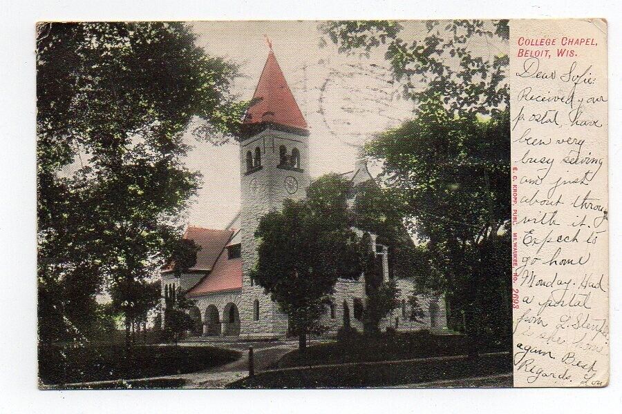 UDB Postcard, College Chapel, Beloit, Wisconsin, 1907