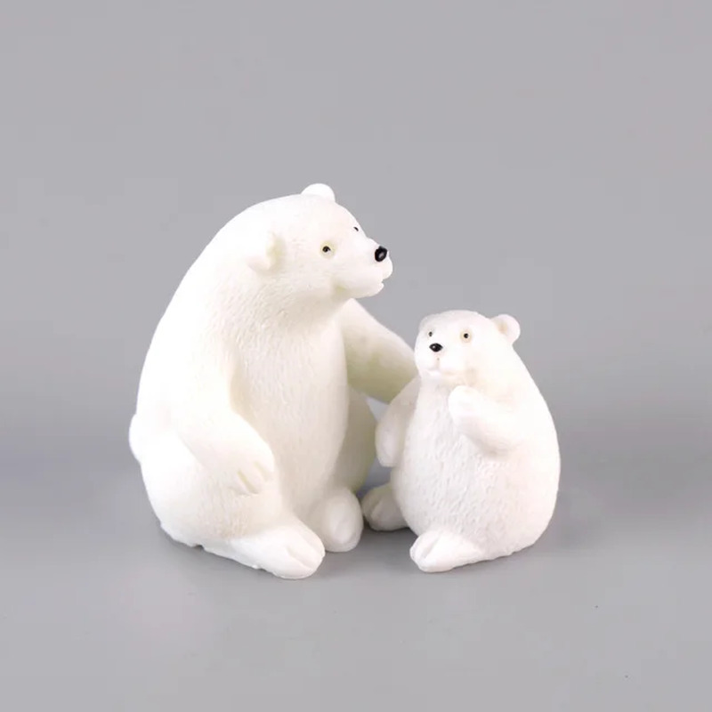 2Pc Mother Son White Bear Figures Polar Bear Animal Model Miniature Figurines Fa